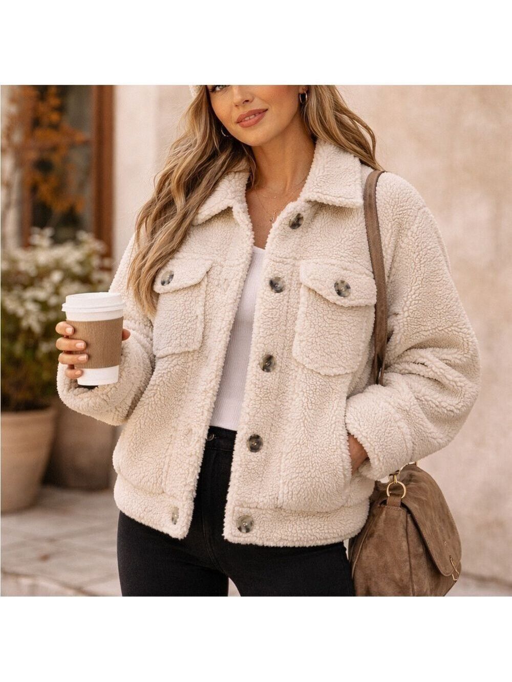 Ashley Vintage Charm Sherpa Teddy Trucker Jacket Cream Size Small